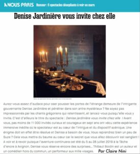 Article dans A nous Paris sur la pièce "Denise Jardinière"