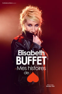 Affiche avec Elisbeth Buffet cachée derrière le revers de sa veste Mes histoires de coeur