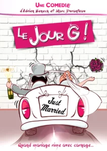 Affiche le jour G une voiture de mariée dessinée vue arrière