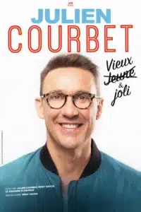 Portrait de Julien Courbet et veste sport pour l'affiche de son spectacle Vieux et joli