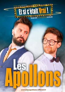 Affiche du spectacle "Les apollons". Deux anges se regardent en coin