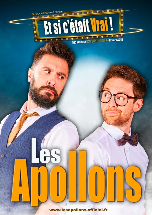 Affiche du spectacle "Les apollons". Deux anges se regardent en coin