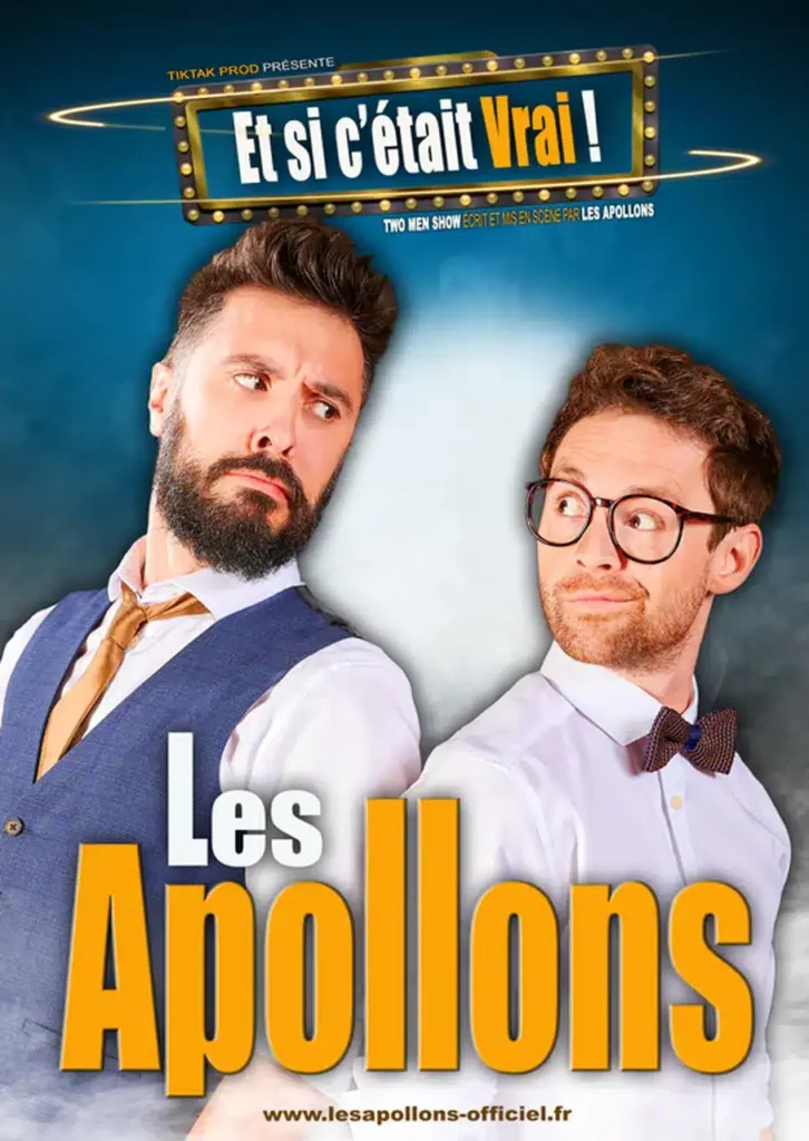 Affiche du spectacle "Les apollons". Deux anges se regardent en coin