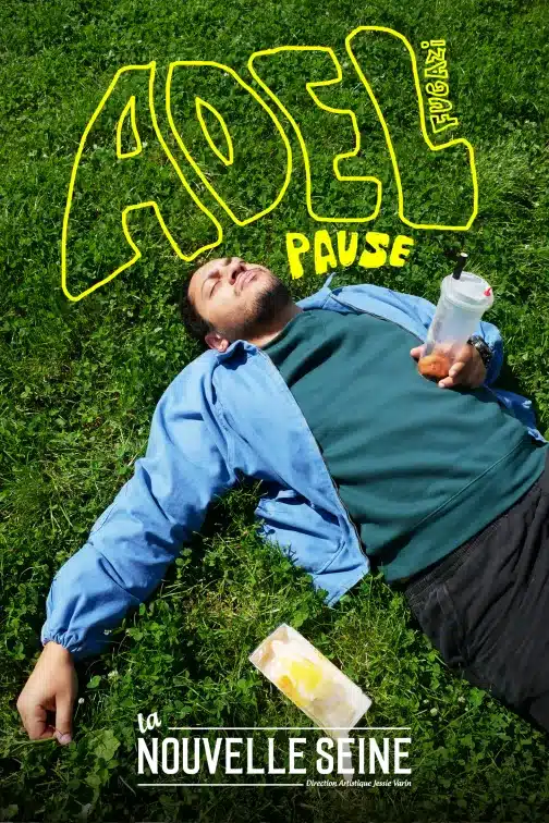 Affiche de Pause avec Adel Fugazi. Il est allongé dans l'herbe, au repos