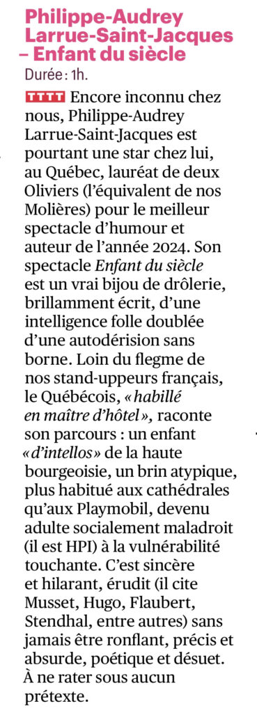 Critique Télérama pour Philippe Audrey Larrue
