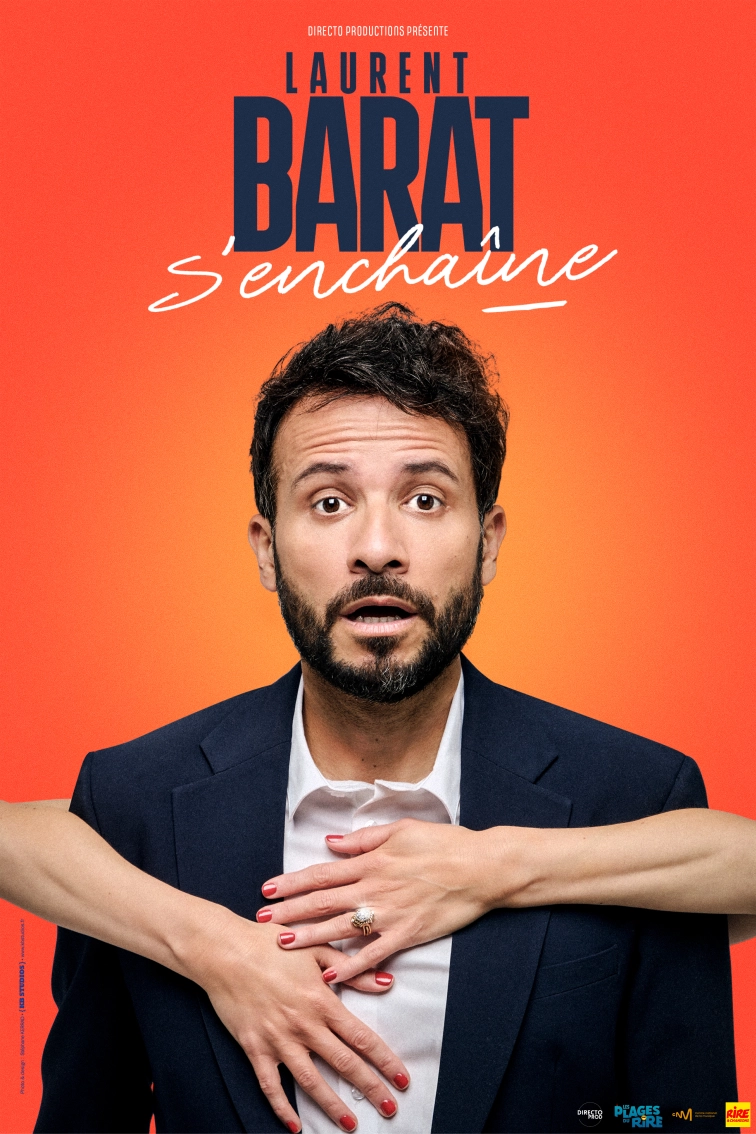 Affiche de Laurent Barat portrait de lui tout surpris avec des bras qui l'encerclent au niveau des épaules
