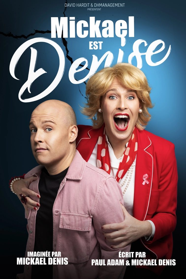 Affiche de "Incontrolable", le spectacle de Mickael Denise. Photo portrait d'elle toute blonde et lui tout chauve !