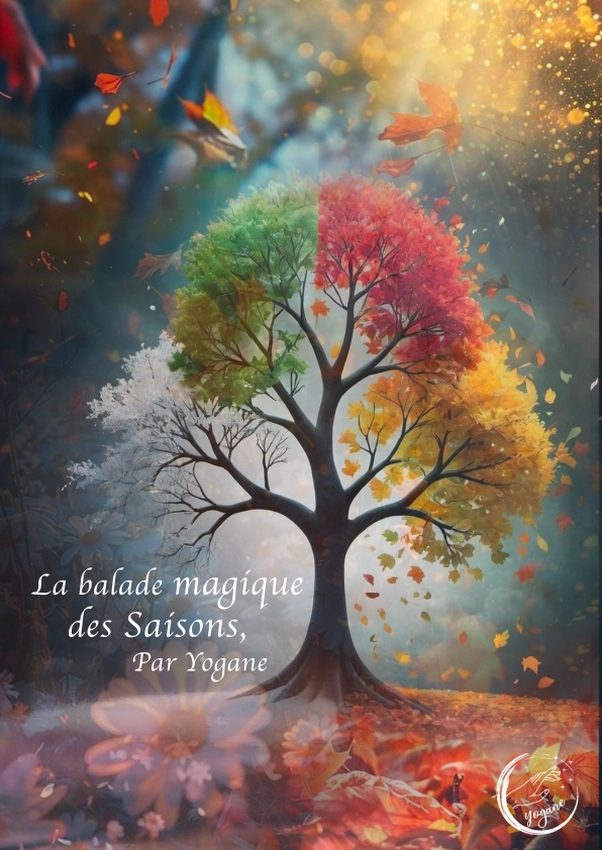 Affiche de "La balde magique des saisons", l'image très réaliste d'un arbre magnifique dont les feuilles ont les quatre couleurs des saisons