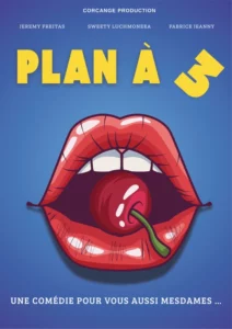 Affiche "Plan à trois", dessin d'une bouche ouverte avec une cerise entre les dents