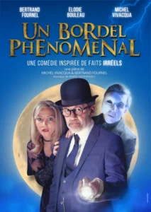 Affiche "Un bordel phénoménal". Une photo des trois protagonistes, avec la lune dorée derrière eux